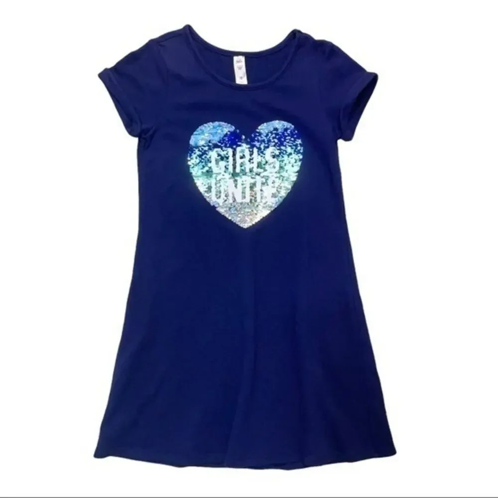 Justice T-shirt Dress Sequin Heart Girls Unite Size 12